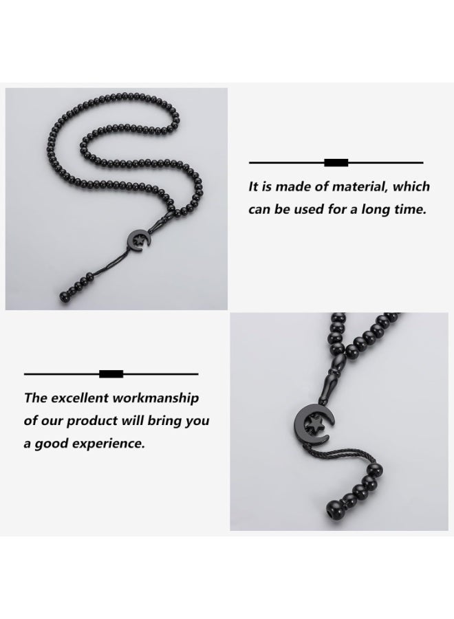 مسبحة صلاة إسلامية مكونة من 99 حبة، تحمل اسم الله ومحمد، قلادة للرجال والنساء (أسود) - Image 4